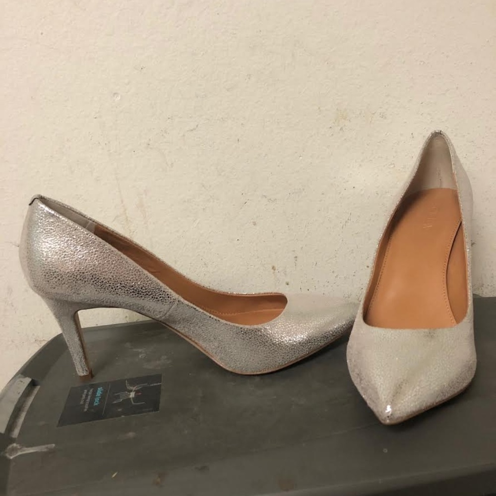 J. Crew Silver Metallic Pointed Leather Pumps
